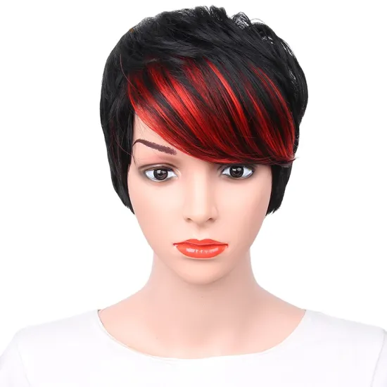 For Women Synthetic Short Style The Best Selling Straight Pixie Cut Wigs Hair With Red Bangs Wig Heat Resistant Fiber