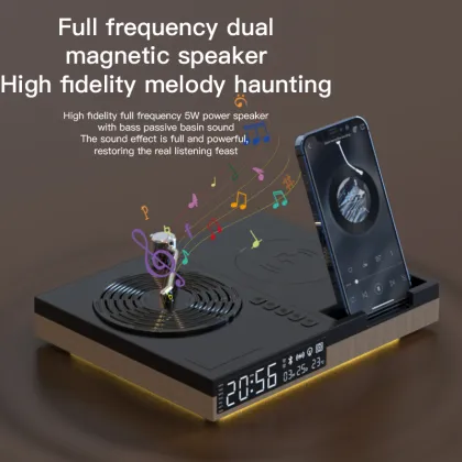 Retro Classic Phonograph Player: Multi-Function Bluetooth Speaker with Digital Display, Wireless Charging