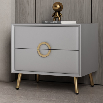 In Stock Solid Wood Leather Bedside Table Modern Mini Bedroom Set