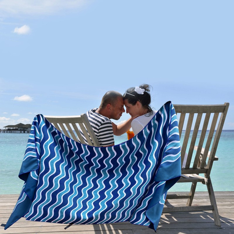 blue design microfiber beach towel
