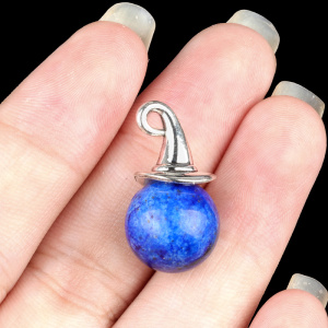 Lapis Lazuli 12mm Balls & Spheres Silver Wizard Cap Pendant for Making Jewlery Stone Beads Halloween Charms Decor Gift