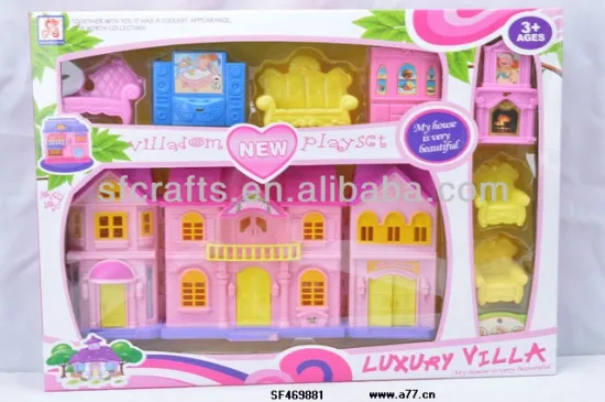 2014 plastic cartoon villa with furniture toys for kids