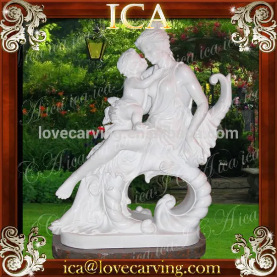 Hand carved white marble garden deco stone figure