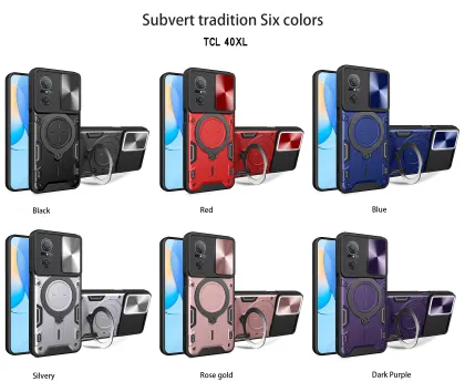 Shockproof Slide Lens Magnetic Hard TPU PC Armor Case for TCL Phones