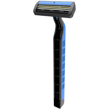 Professional Triple-Blade Stainless Steel Disposable Razor with Long Rubber Handle