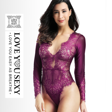 Sexy Lingerie Purple Bodysuit Long Sleeve