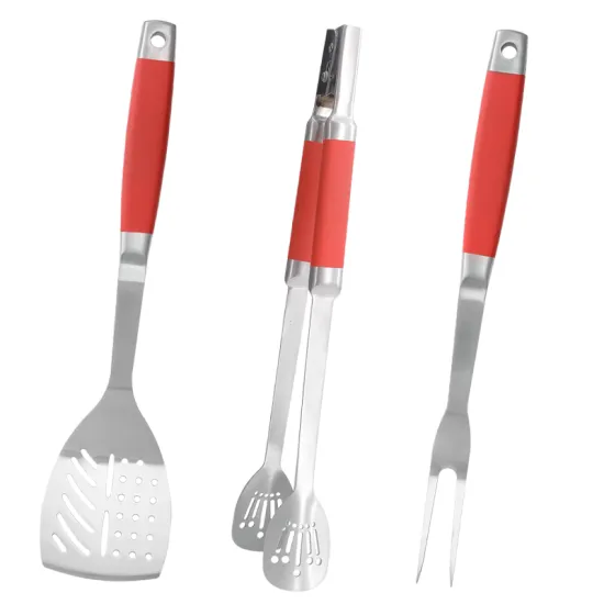 Complete Non-Stick Stainless Steel BBQ Kit: Including Meat Fork, Spatula, and Tong - Perfect Grilling Tool Set