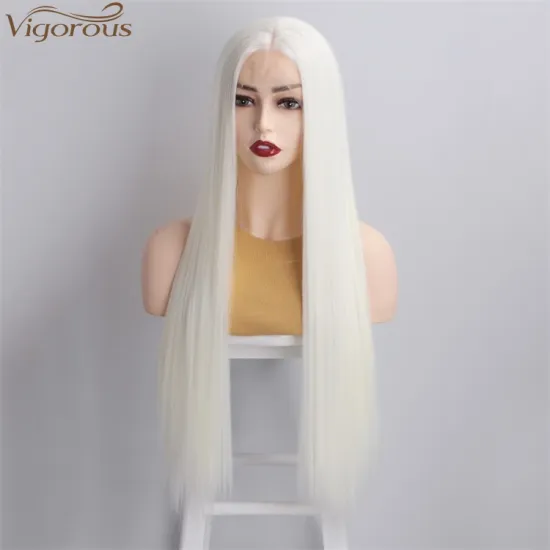 Vigorous White Synthetic Lace Front Wig Long Straight Wigs for Women 26 inches Middle Part Black Red Pink Cosplay Party Wigs