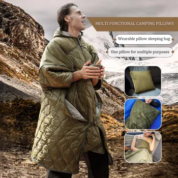 4-in-1 Wearable Hooded Camping Blanket - Machine Washable Pillow Blanket & Sleeping Bag for Adults