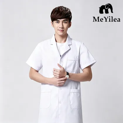Men White Short Sleeve Lab Coat