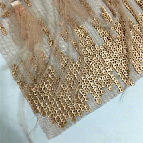 Polyester Black 3D Feather Sequin Embroidery Fabric