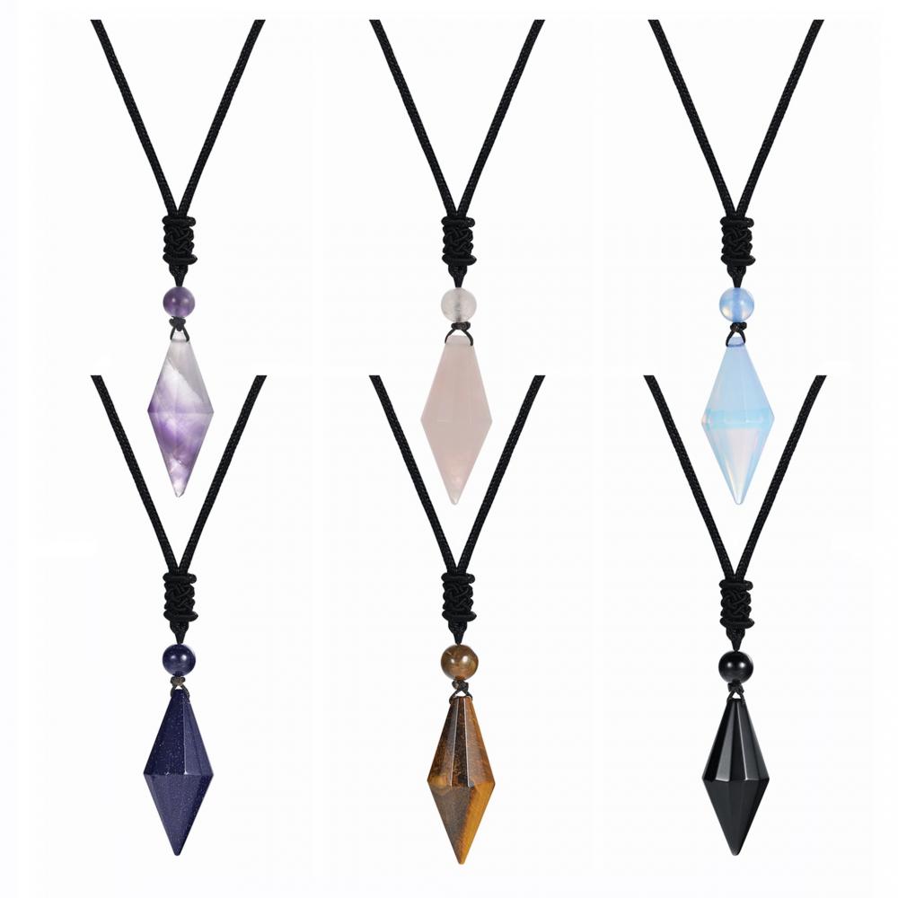 Collier pendentif cône hexagonal en cristal naturel pour femmes hommes Double Point facetté coupe pierre de guérison bijoux