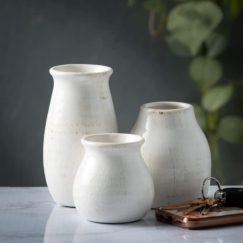 3pieces petits vases en céramique blanc