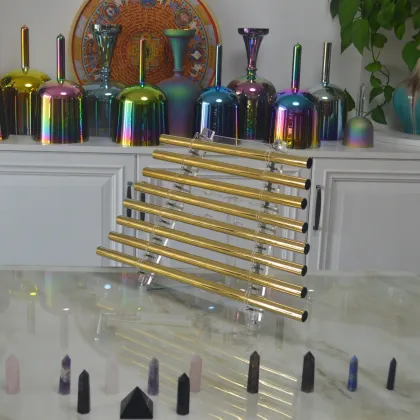 HF Titanium Gold Crystal Singing Harp 8 Tubes Quartz Sound Harp