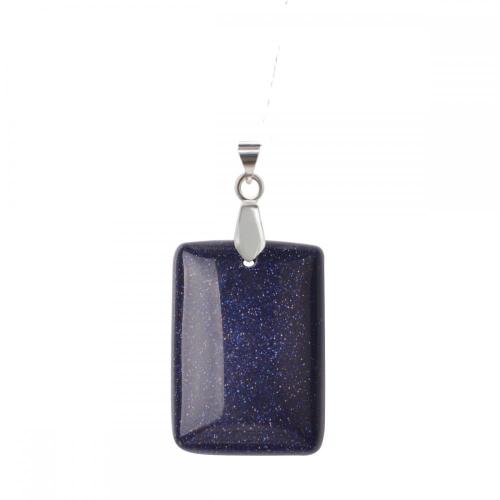 Natural Blue Goldstone Women Chakra Rectangle Gemstone Pendant Necklace