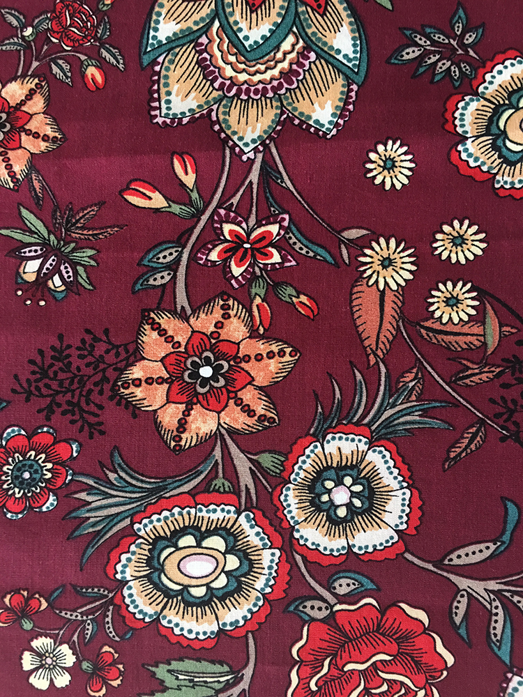 Ethnic Flower Rayon Poplin 45S Light Printing Fabric