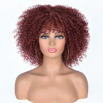 Wholesale Cheap Natural Afro synthetic Hair wigs Heat Resistant fiber Short kinky Curly Synthetic Hair Wig For Black Women