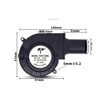 9733 Grill 12V 0,7a/2,94a Volume de ar de ar alto 9cm de óleo residual fogão a lenha externo fogão centrífugo Turbofan YD9733HBL
