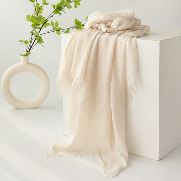 Cotton Linen Silk Pure Color Fringed Scarf
