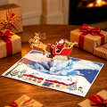 Tarjeta desplegable navideña con trineo de Papá Noel en 3D