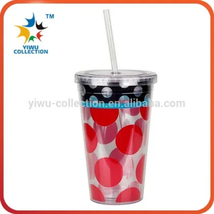 Manufature double wall plastic straw cup/color changing double wall plastic straw cup