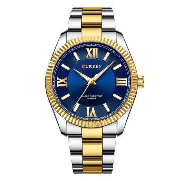 CURREN 8453 Men's Gold Blue Waterproof Stainless Steel Luminous Quartz Watch