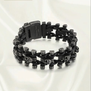DADA Vintage Skull Scalp Rope Bracelet - Stainless Steel Men's Motorcycle Accessory