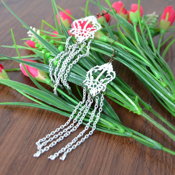 White Lace Earring With Chains Tassel Hook Earring