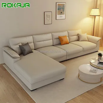 Scandinavian Cream Style 7-Seater L-Shaped Fabric Sofa Set