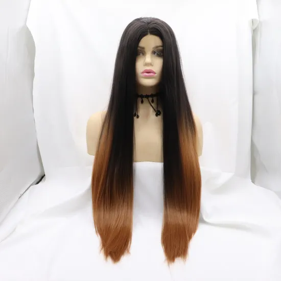Vigorous Natural Hair Wigs For Black Women Straight Synthetic Lace Front Hair 28 Inch Ombre Lace Front Wig Cosplay Brown Color
