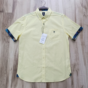 Camisa masculina casual de manga curta amarela de algodão