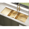 Two Bowl Sink with Drainboard Double Bowl SUS304 Stainless Steel Sink with Drainboard Factory