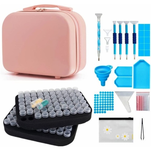 Pink 140 Bottles Diamond Painting Set Accessories Storage