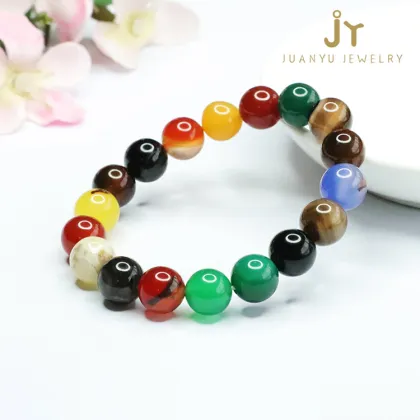 Wholesale Multicolored Precious Stone Bracelets: Including Black Agate and Green Chalcedony Bead Designs