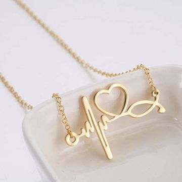 Hot Sale Stainless Steel Heart Shaped Doctor Nurse ECG Pendant Necklace for Women