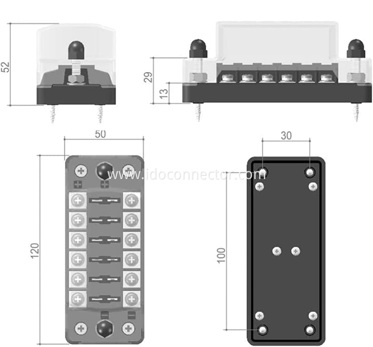 6 Rib Bus Box 6 Circuit Fuse Block Negative Bus 6-Way Box Manufacturer and Supplier