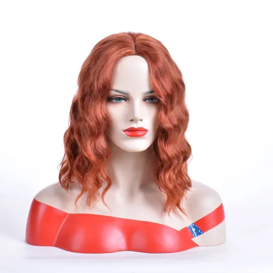 Synthetic red and brown cape curly hair wig, synthetic animation cosplay wig, cape curly hair wholesale