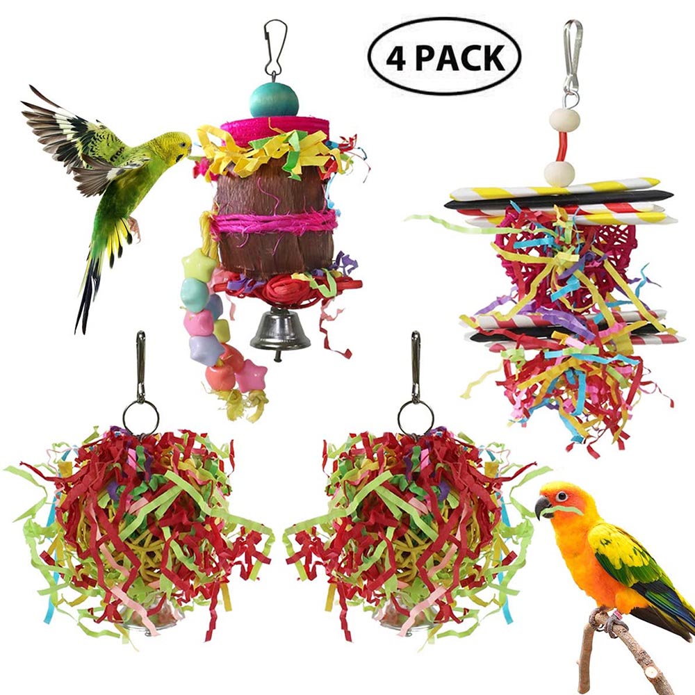 4pcs Parrot Bird Toy Small Parrot Chewing Toys Parrot Cage Foraging Hanging Toy Parrot Bird Toy Christmas Xmas New Year For Home