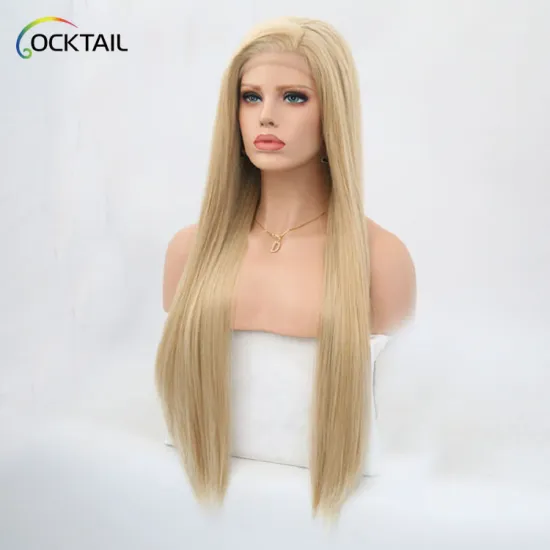 Long hair lace front blonde synthetic wig, factory directly sale blond wig for white women