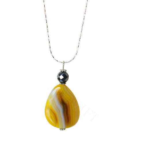 Natural Gemstone Agate Necklace with Silver Chain