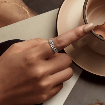 Hot Selling 925 Sterling Silver Hollowed Woven Minimalist White Plated Rings for Women