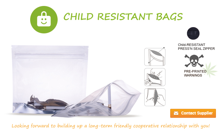 custom logo child resistant reclosable bag with proof ziplock