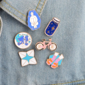 Blue White Girl Bottle Metal Enamel Badge Pins