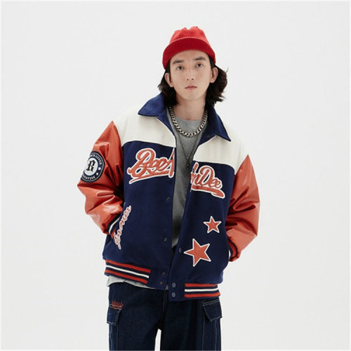 American Retro Stitching Contrast Lapel Baseball Jacket