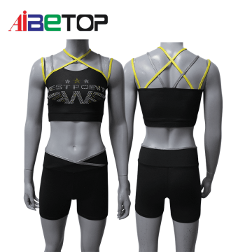 Bequeme maßgefertigte gelbe Cheer -Uniform -Sets für Mädchen
