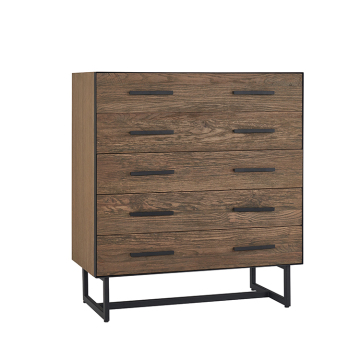 Exquisite Luxury: MRS WOODS Black Reclaimed Wood and Gold Metal 5-Drawer Chest for Bedroom