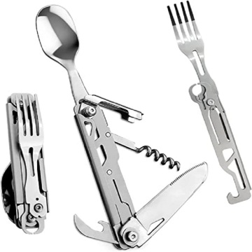 Camping Equipment: Comprehensive 5-in-1 Stainless Steel Ware Set for Picnics and Travel