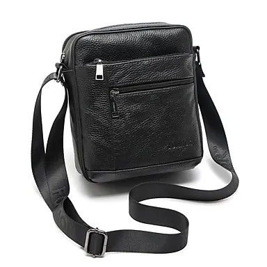 Mens Zipper Cowhide Crossbody Bag Fashion Shoulder Leather Bag For Men Daily Pack
