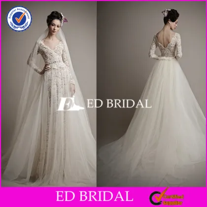 NS870 Fashionable Tulle Overlay Full Lace Long Sleeve Lace Wedding Dresses