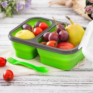Portable de haute qualité Micro-ondes Silicone Rangement d'aliments Conteneur Bento Pliant Boîte à lunch